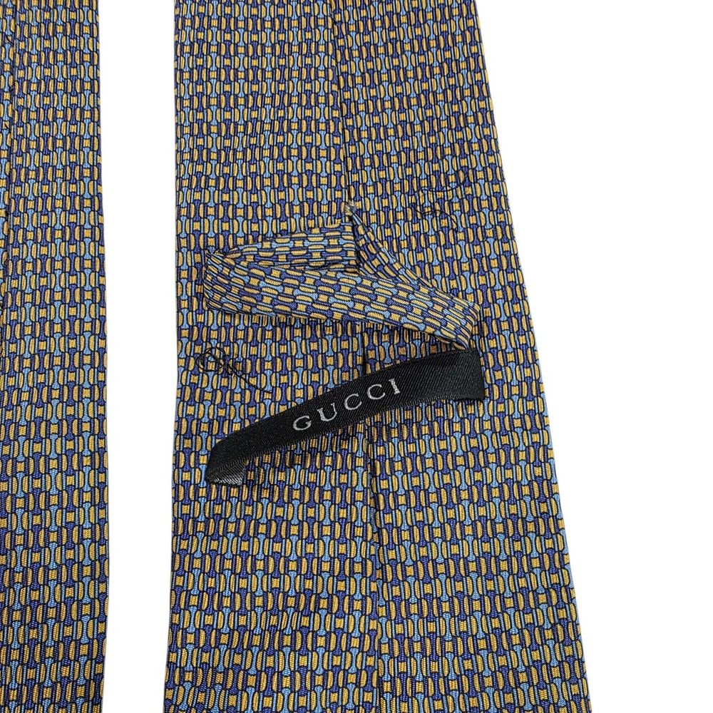 GUCCI Silk Tie Blue Yellow Geometric Pattern Made in Italy Men's Luxury Designer - Picture 10 of 13